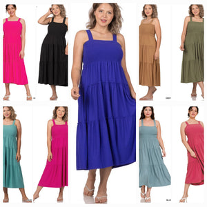 PLUS SIZE SMOCKED TIERED MIDI DRESS