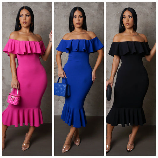 Ruffled Top Bottom Midi Dress