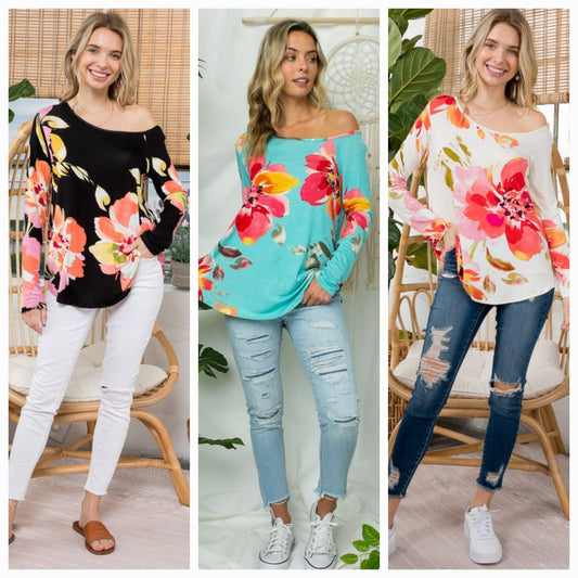PLUS SIZE FLORAL ONE SHOULDER TOP