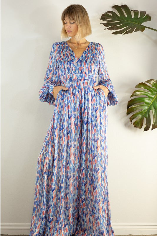 Open Back Long Sleeve Wide Leg Jumpsuit