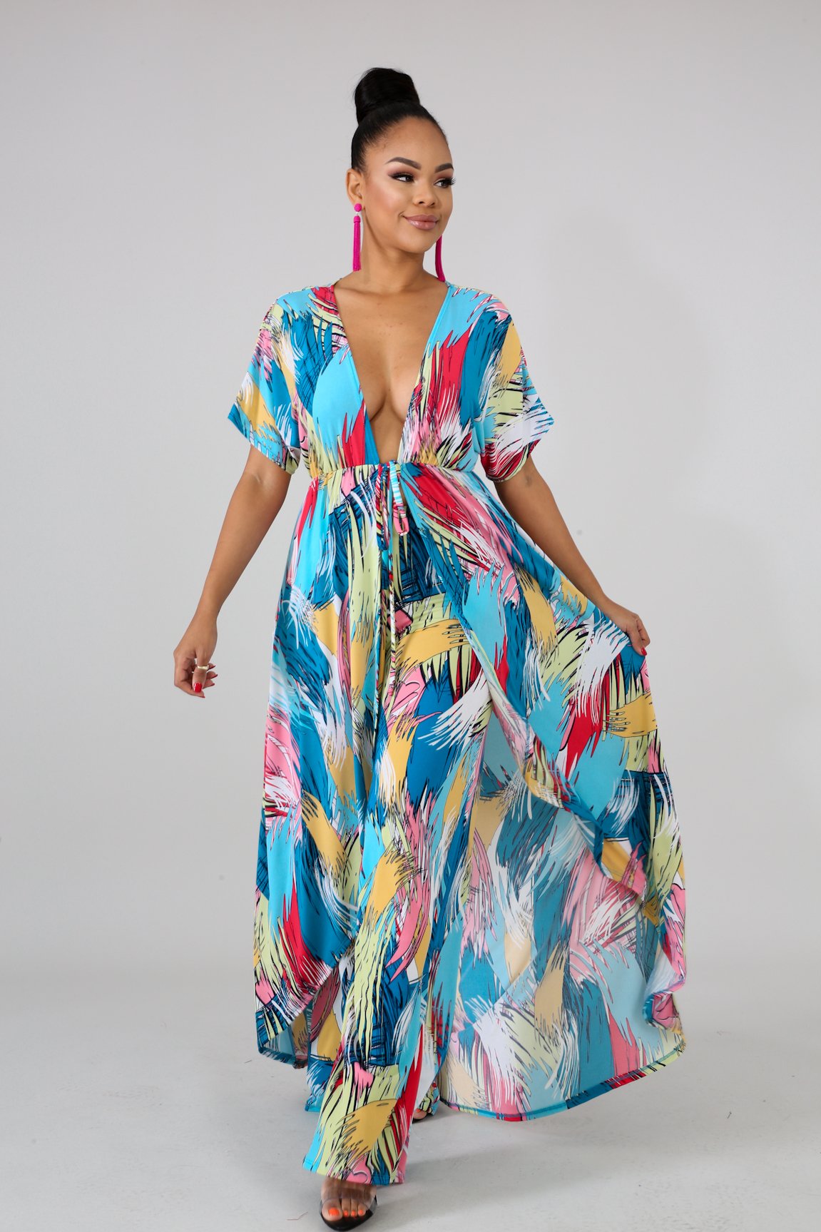 color streaked maxi pants & top vacation set