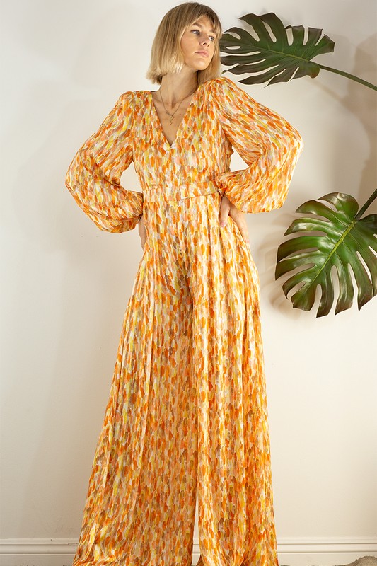 Open Back Long Sleeve Wide Leg Jumpsuit