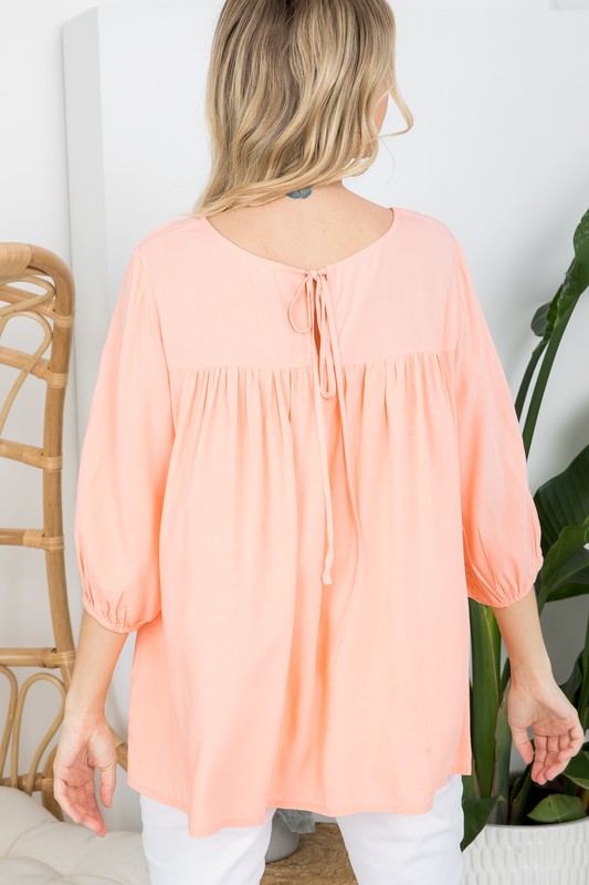 PLUS SIZE SOLID PINTUCK TUNIC BLOUSES