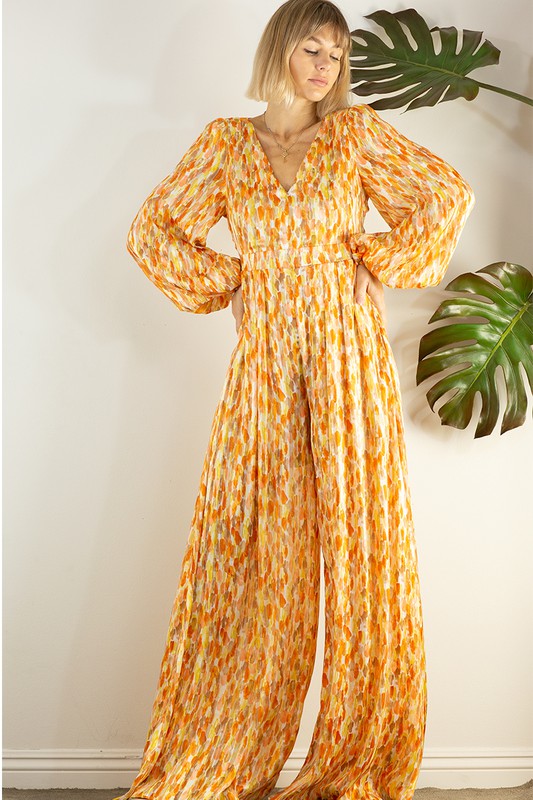 Open Back Long Sleeve Wide Leg Jumpsuit