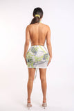 Open Back Halter Bodysuit & Ruched Skirt Set