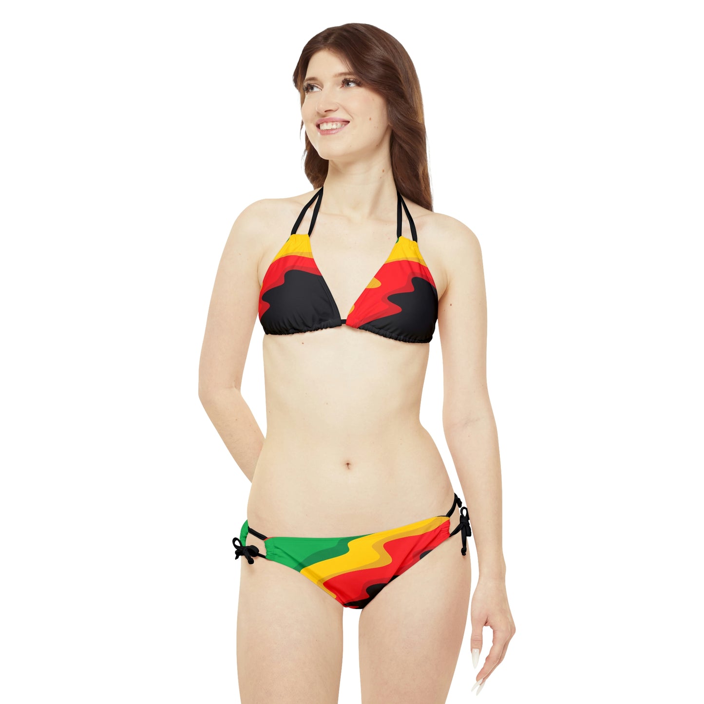 Rasta Print Strappy Bikini Set