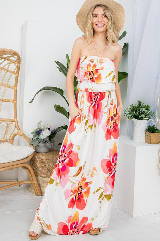Plus Size Floral Off Shoulder Maxi Dress
