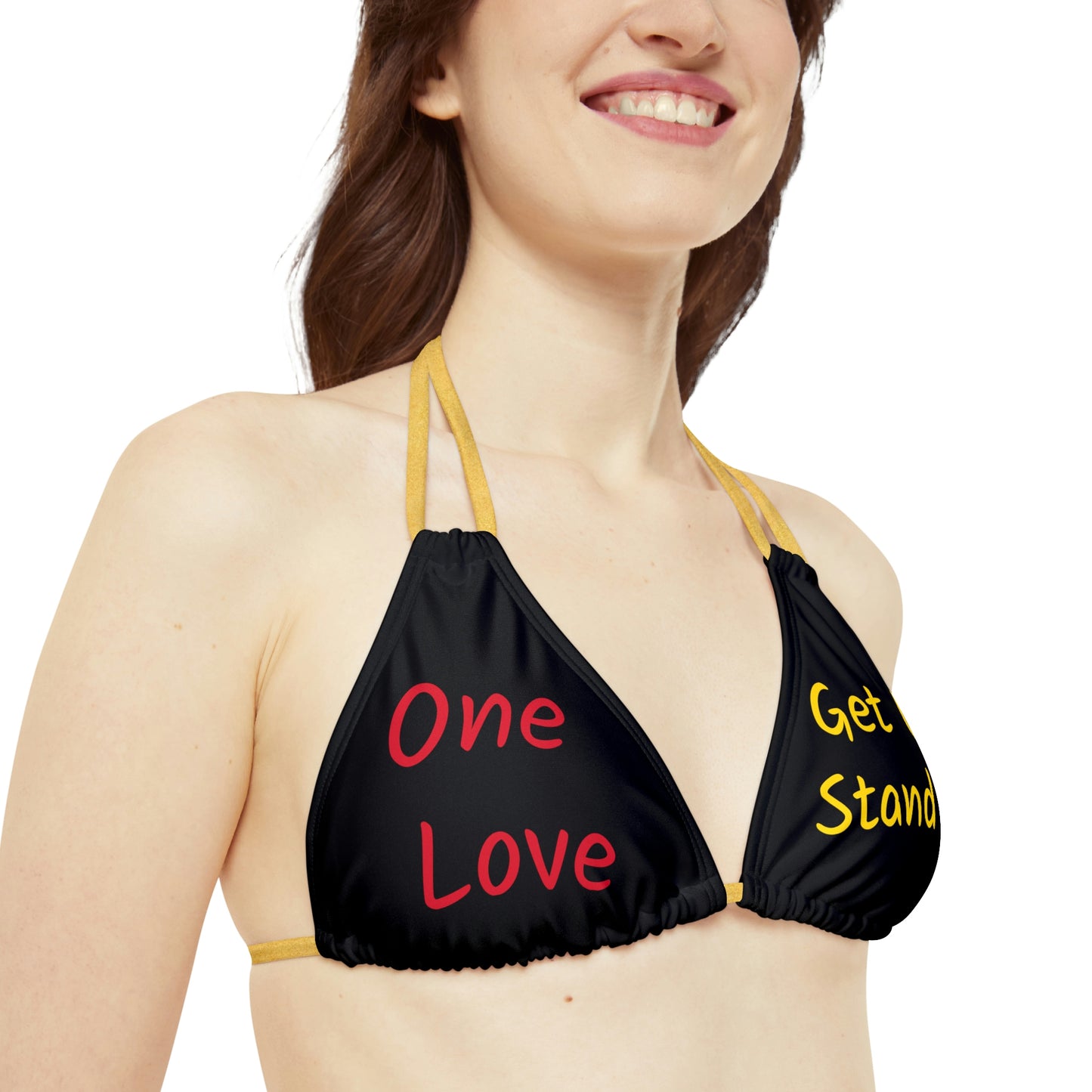 Rasta Reggae Lyric Graphic Print Strappy Bikini Set