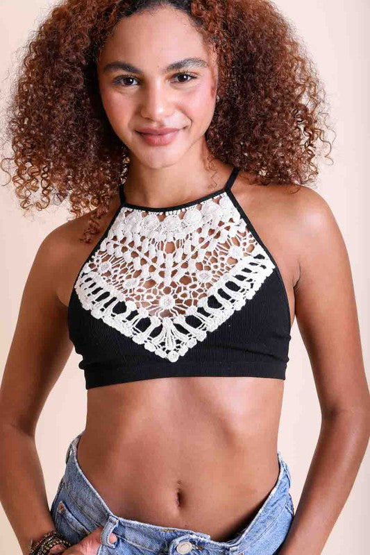 Crochet Lace High Neck Bralette (6 Color Choices)
