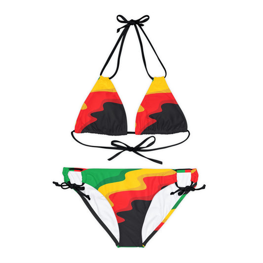 Rasta Print Strappy Bikini Set