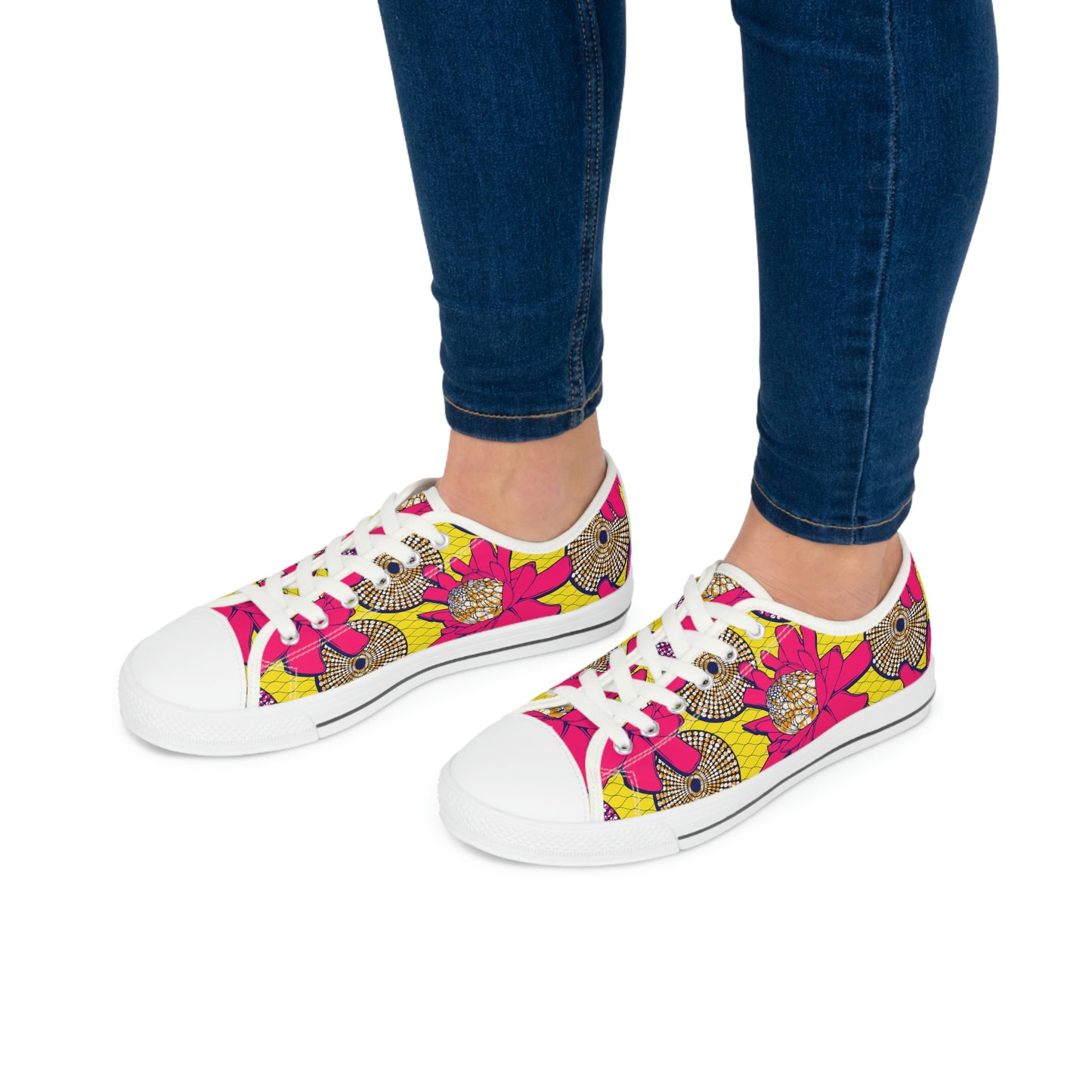African Bold Flower Graphic Print Women's Low Top Sneakers (2 Colors)