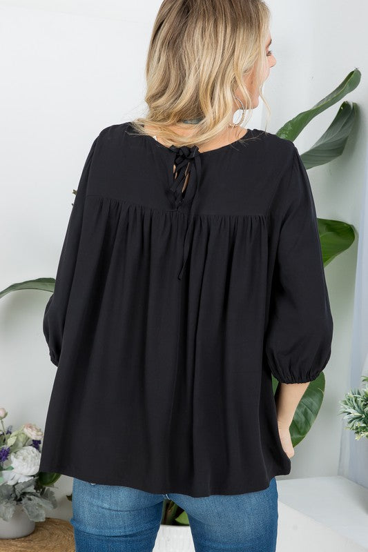 PLUS SIZE SOLID PINTUCK TUNIC BLOUSES