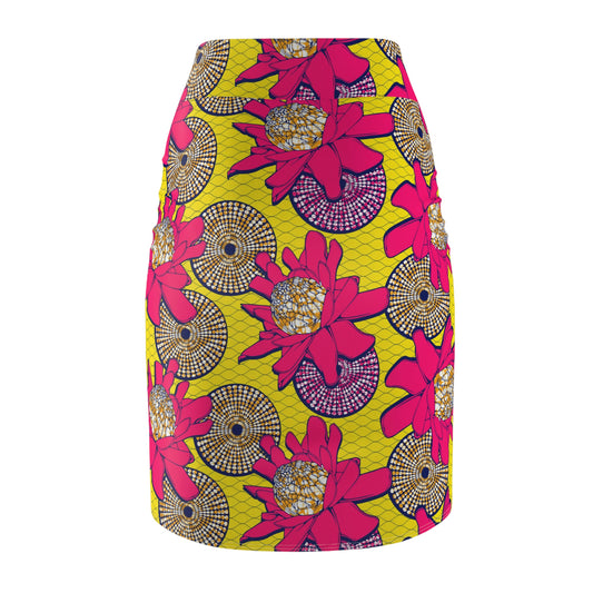 African Vibrant Graphic  Flower Print Women's Pencil Skirt