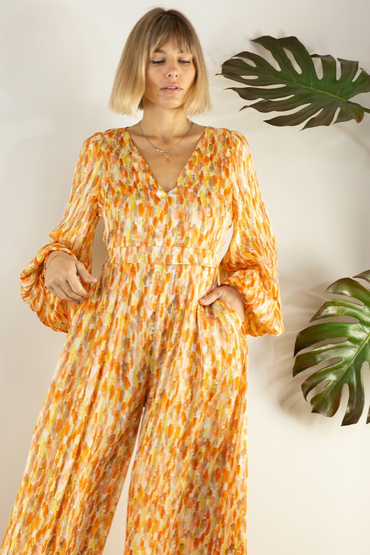 Open Back Long Sleeve Wide Leg Jumpsuit