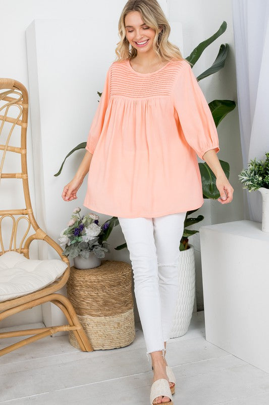 PLUS SIZE SOLID PINTUCK TUNIC BLOUSES
