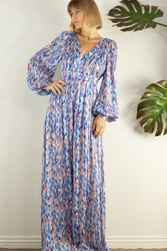 Open Back Long Sleeve Wide Leg Jumpsuit