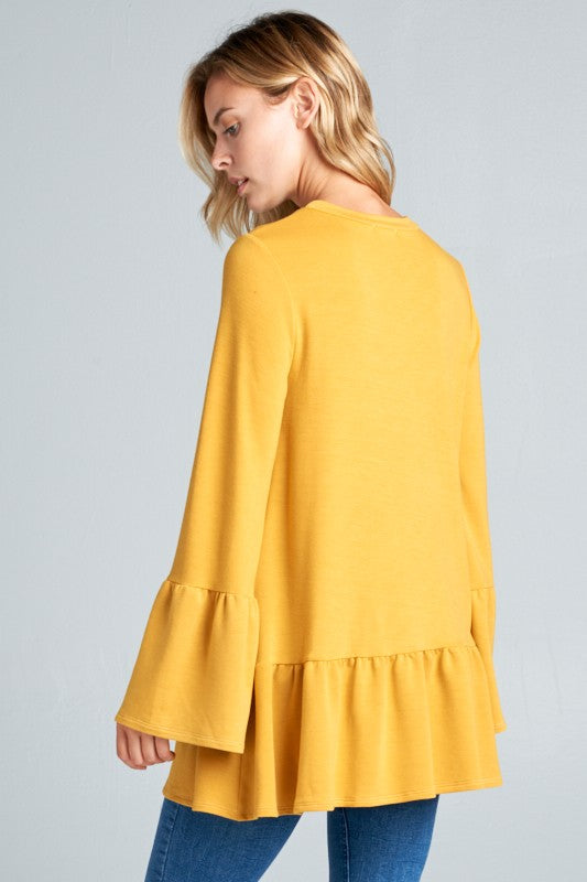 French Terry Ruffled Bottom Long Sleeve Top