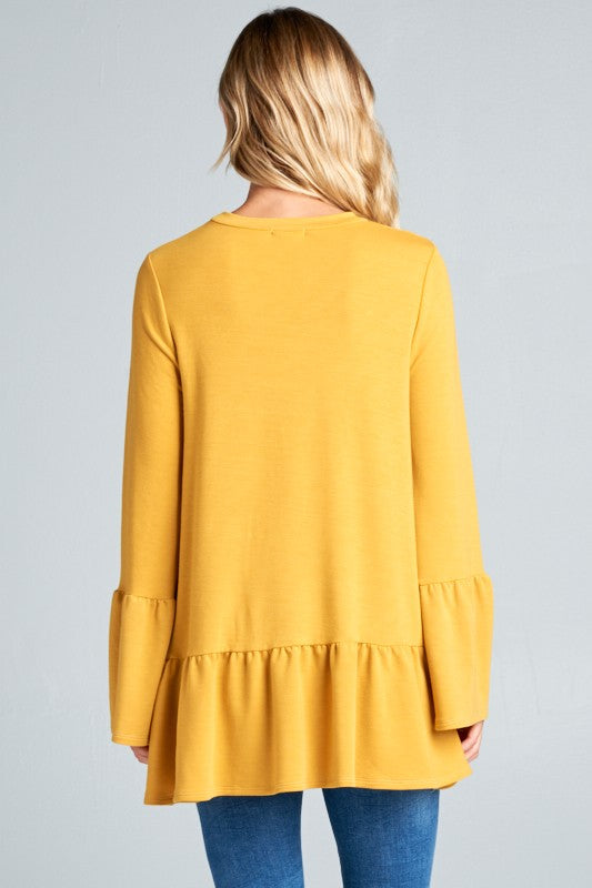French Terry Ruffled Bottom Long Sleeve Top