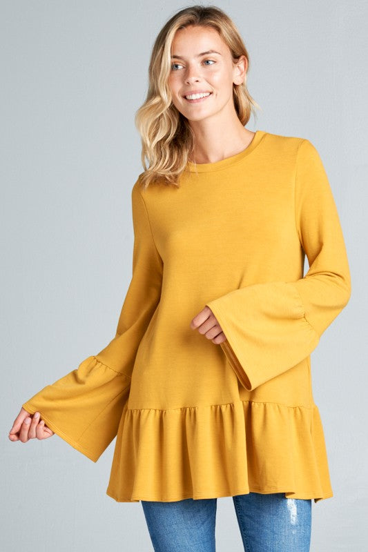 French Terry Ruffled Bottom Long Sleeve Top
