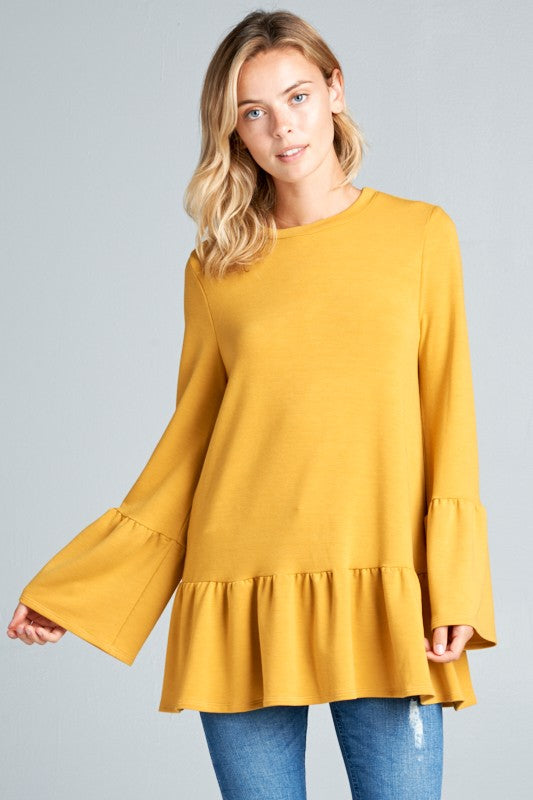 French Terry Ruffled Bottom Long Sleeve Top
