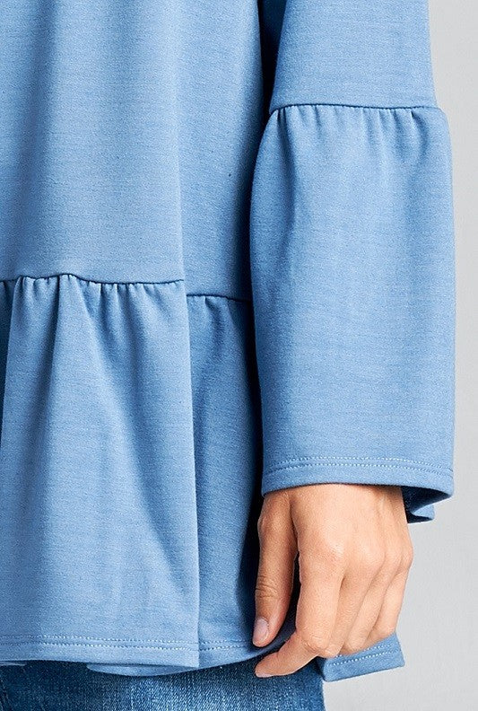 French Terry Ruffled Bottom Long Sleeve Top
