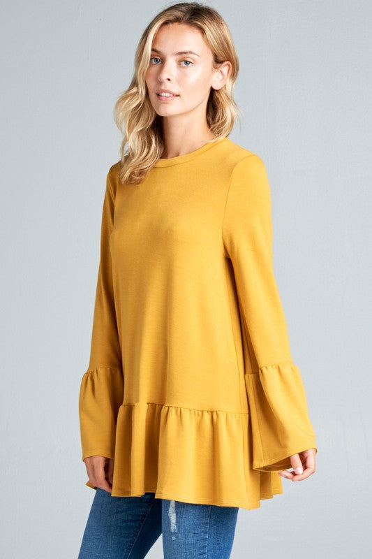 French Terry Ruffled Bottom Long Sleeve Top