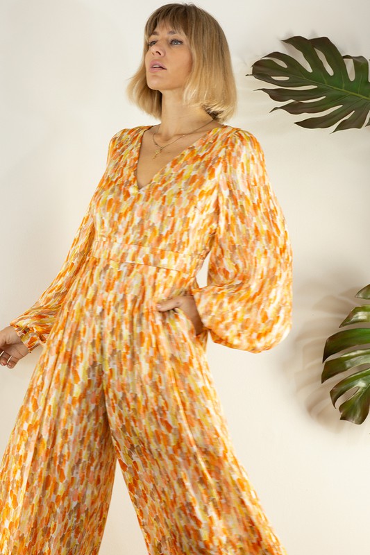 Open Back Long Sleeve Wide Leg Jumpsuit