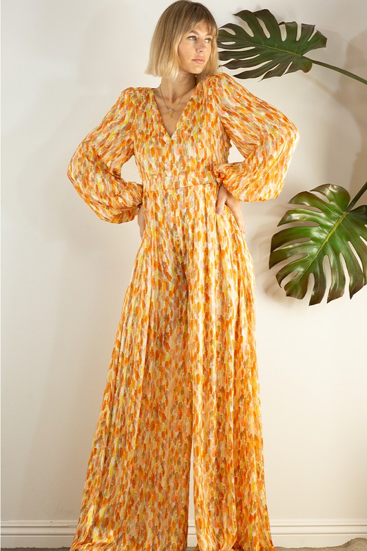 Open Back Long Sleeve Wide Leg Jumpsuit