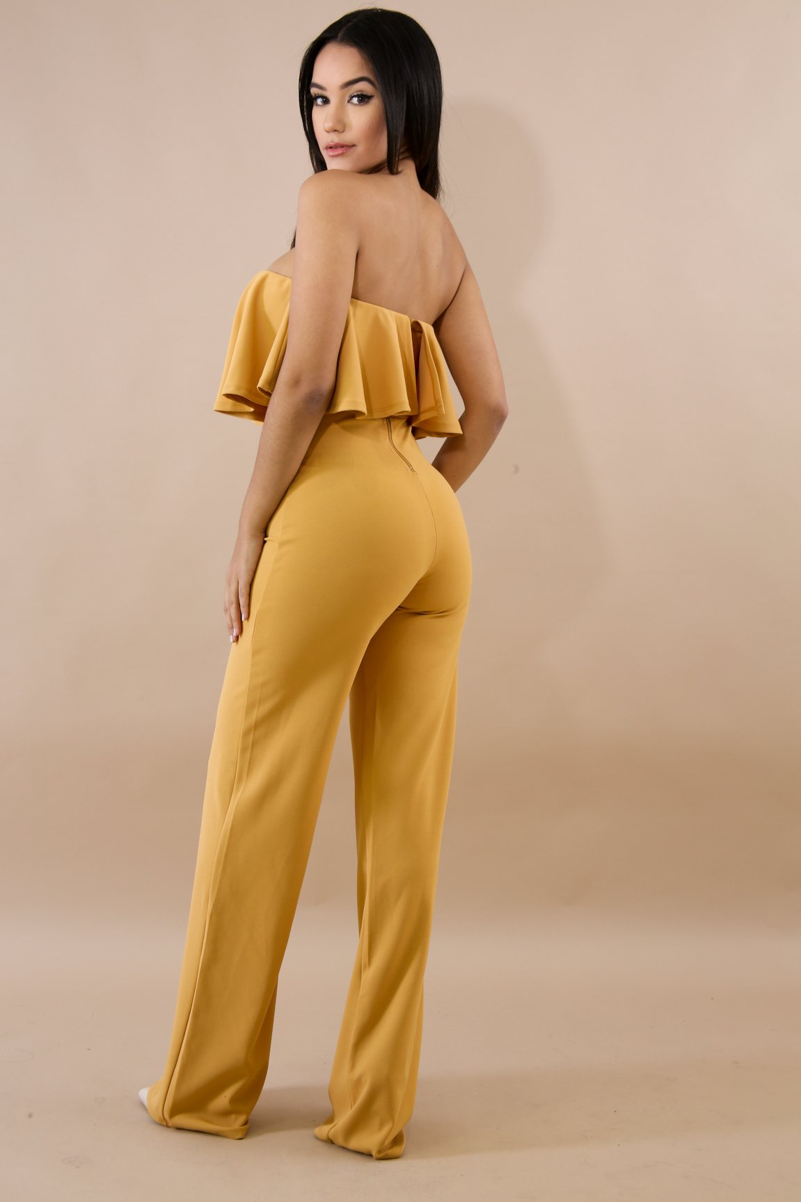 tube ruffled back zippered jumpsuit