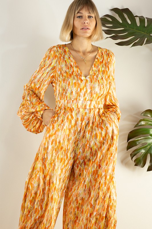 Open Back Long Sleeve Wide Leg Jumpsuit