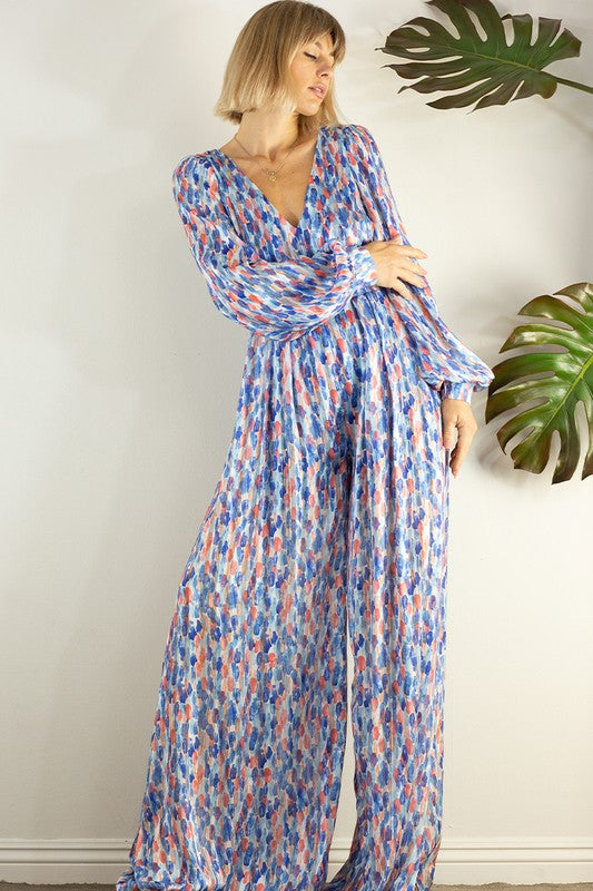 Open Back Long Sleeve Wide Leg Jumpsuit