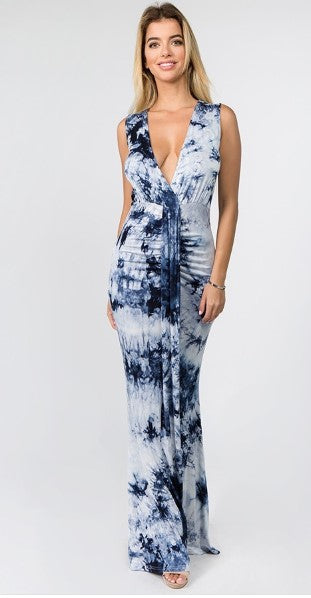 rayon tie dye hollow front maxi dress