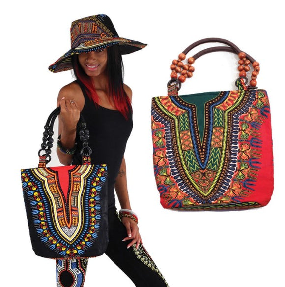 traditional african print beaded tote bag