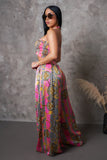 Multi Pink Wide Leg Pants & Ruched Top Set