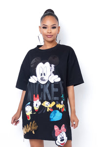 mickey mouse cartoon graphic crew t-shirt dress