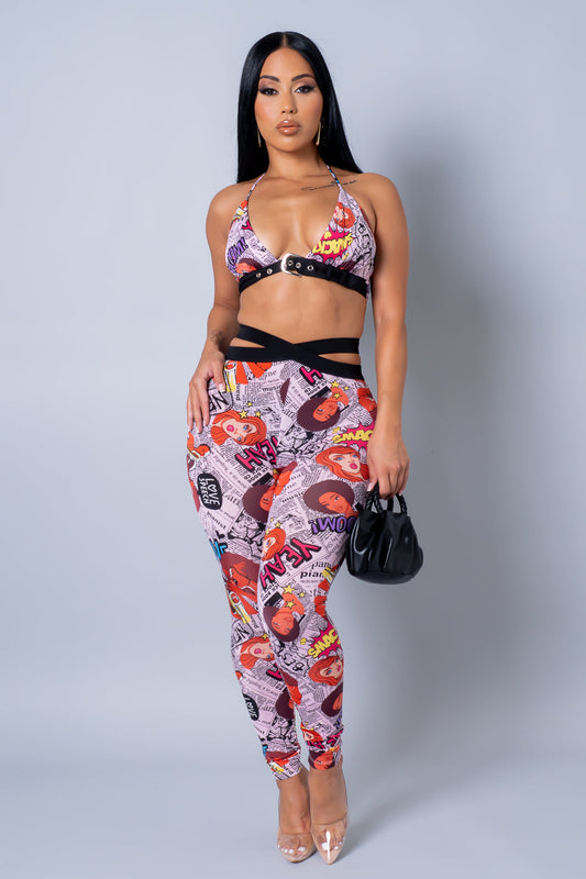 Cartoon News Smack Talk Pants Set