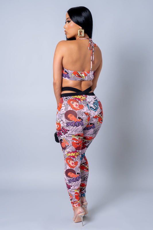 Cartoon News Smack Talk Pants Set