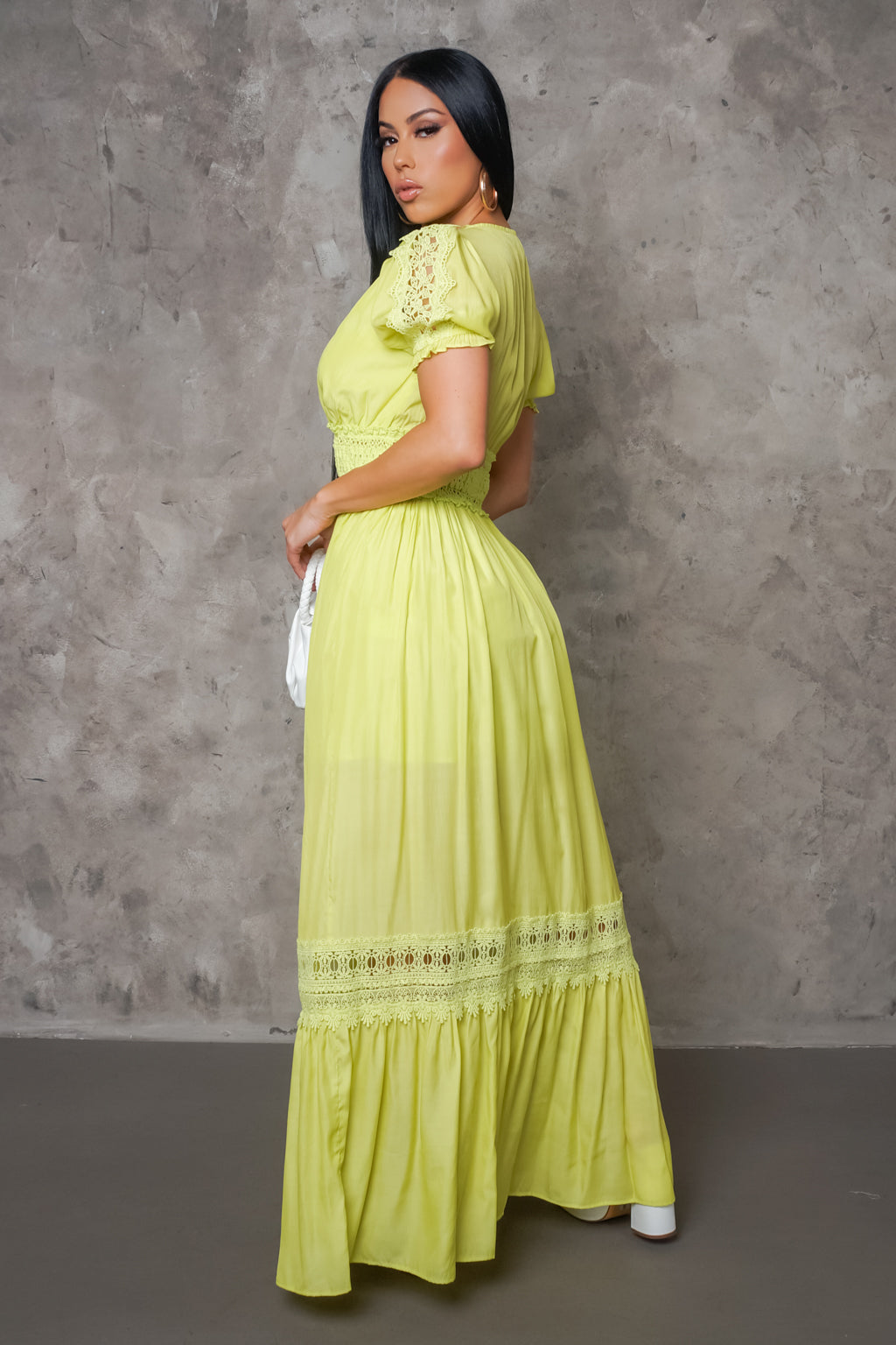 Part Crochet Short Sleeve Maxi Dress