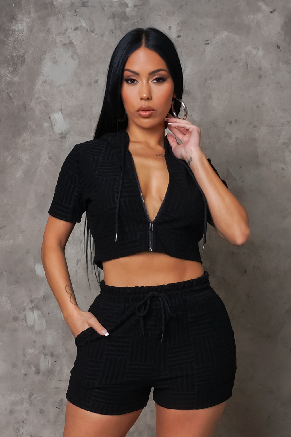 Casual Shorts & Hoodie Top Set