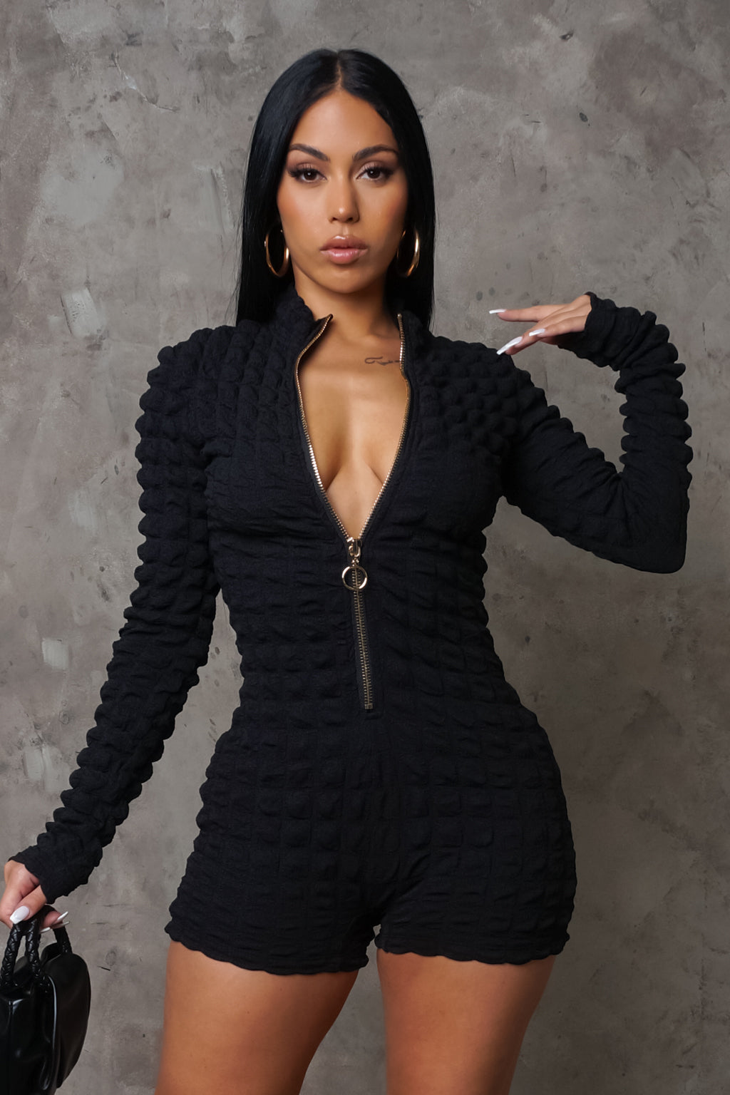 Black Popcorn Romper