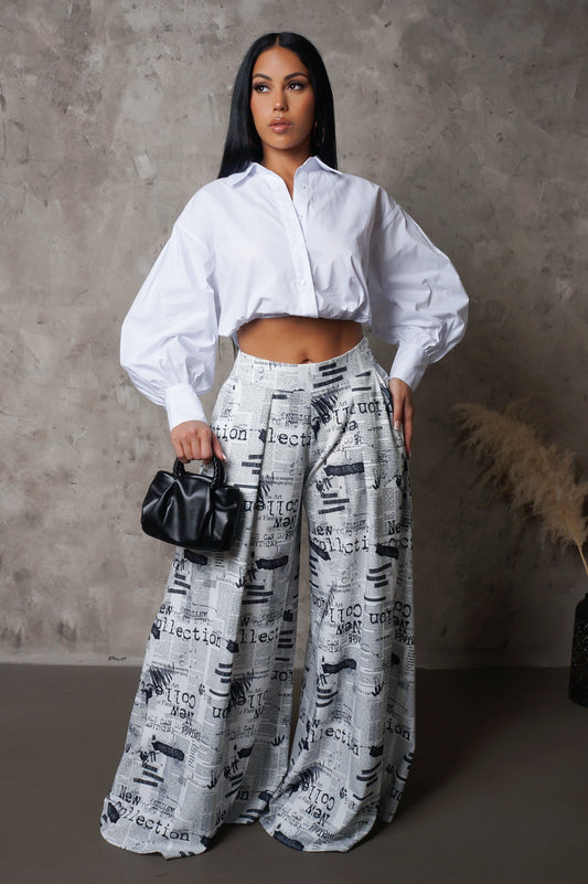 Black & White News Print Palazzo Pants