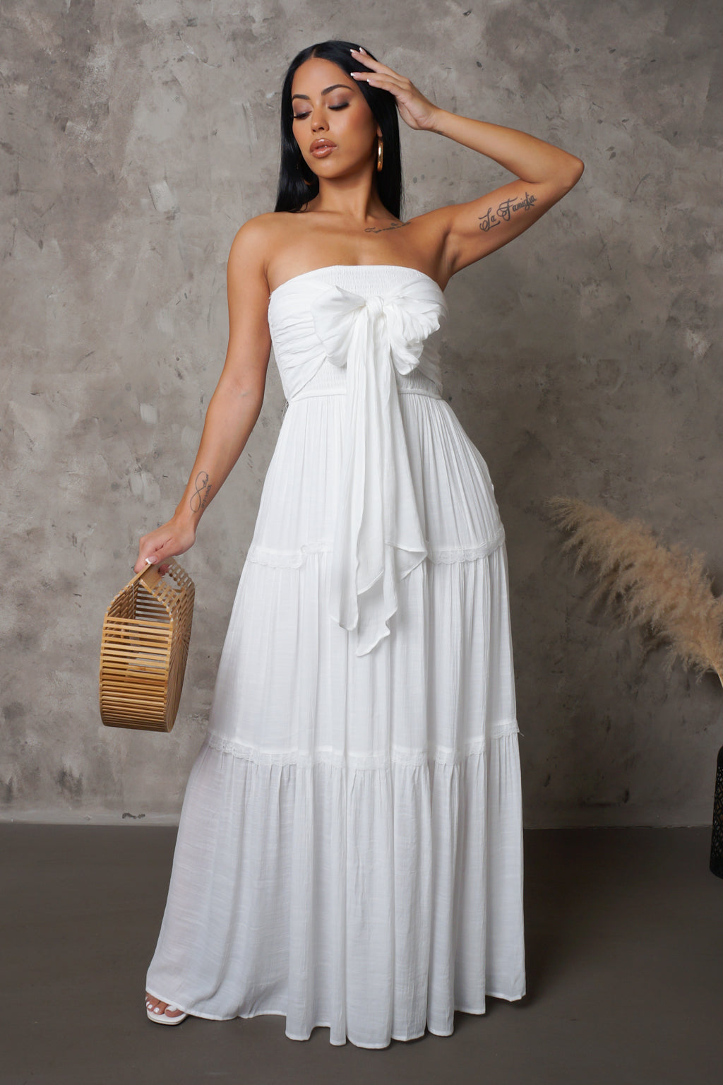 White Tube Smocked Tiered Maxi Dress