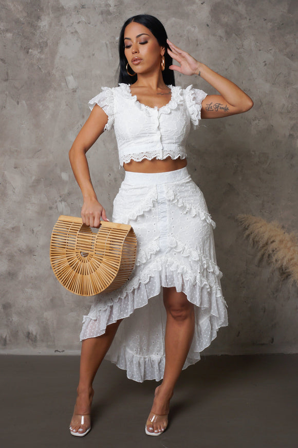 All White Hi-Low Skirt & Cropped Top Set