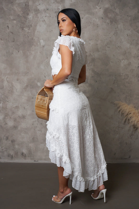 All White Hi-Low Skirt & Cropped Top Set