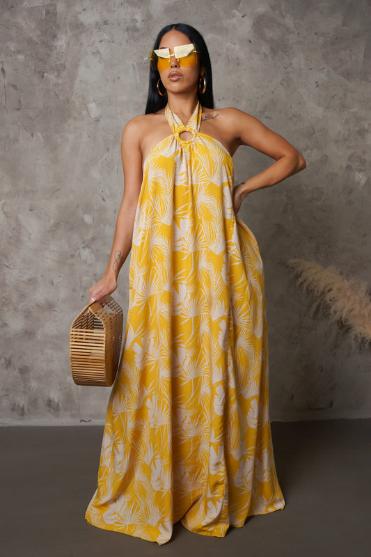 Mellow Yellow Loose Halter Neck Maxi Dress