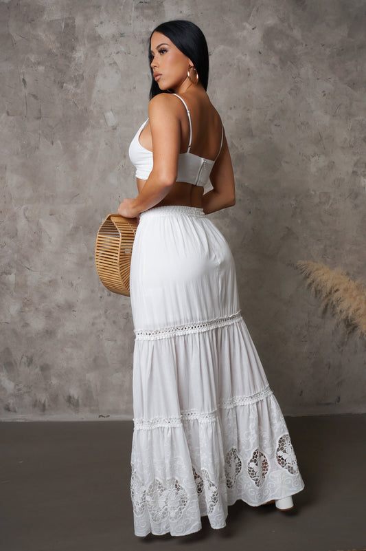 All White Maxi Skirt & Zippered Cropped Top Set
