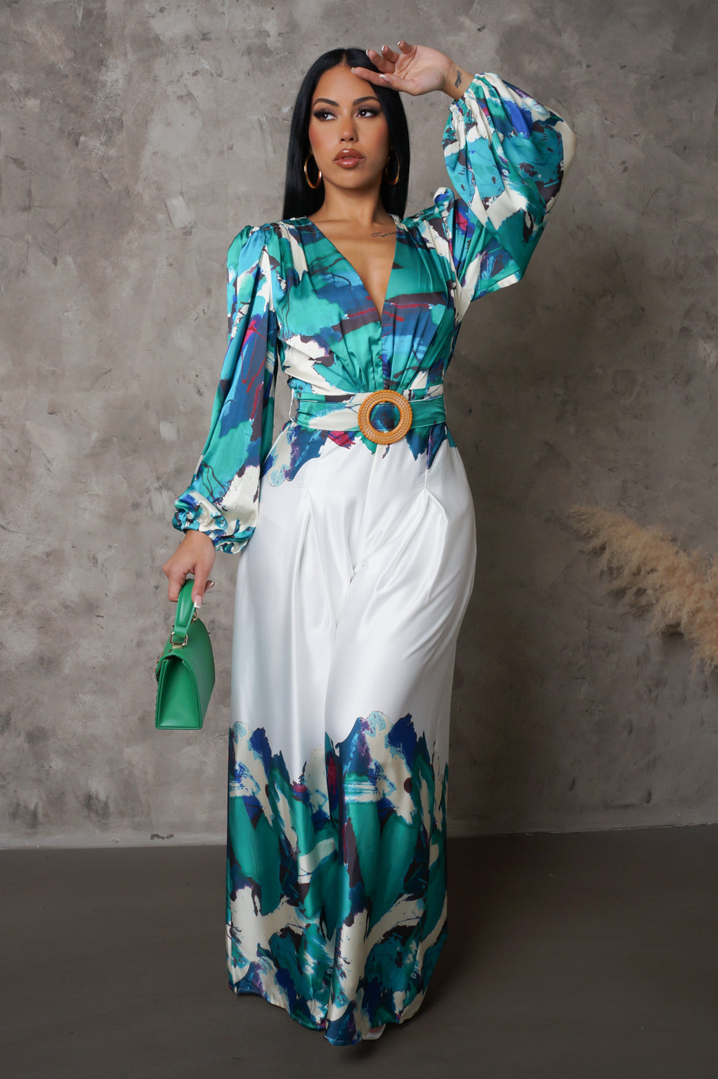 Green/Blue & White Pants Set