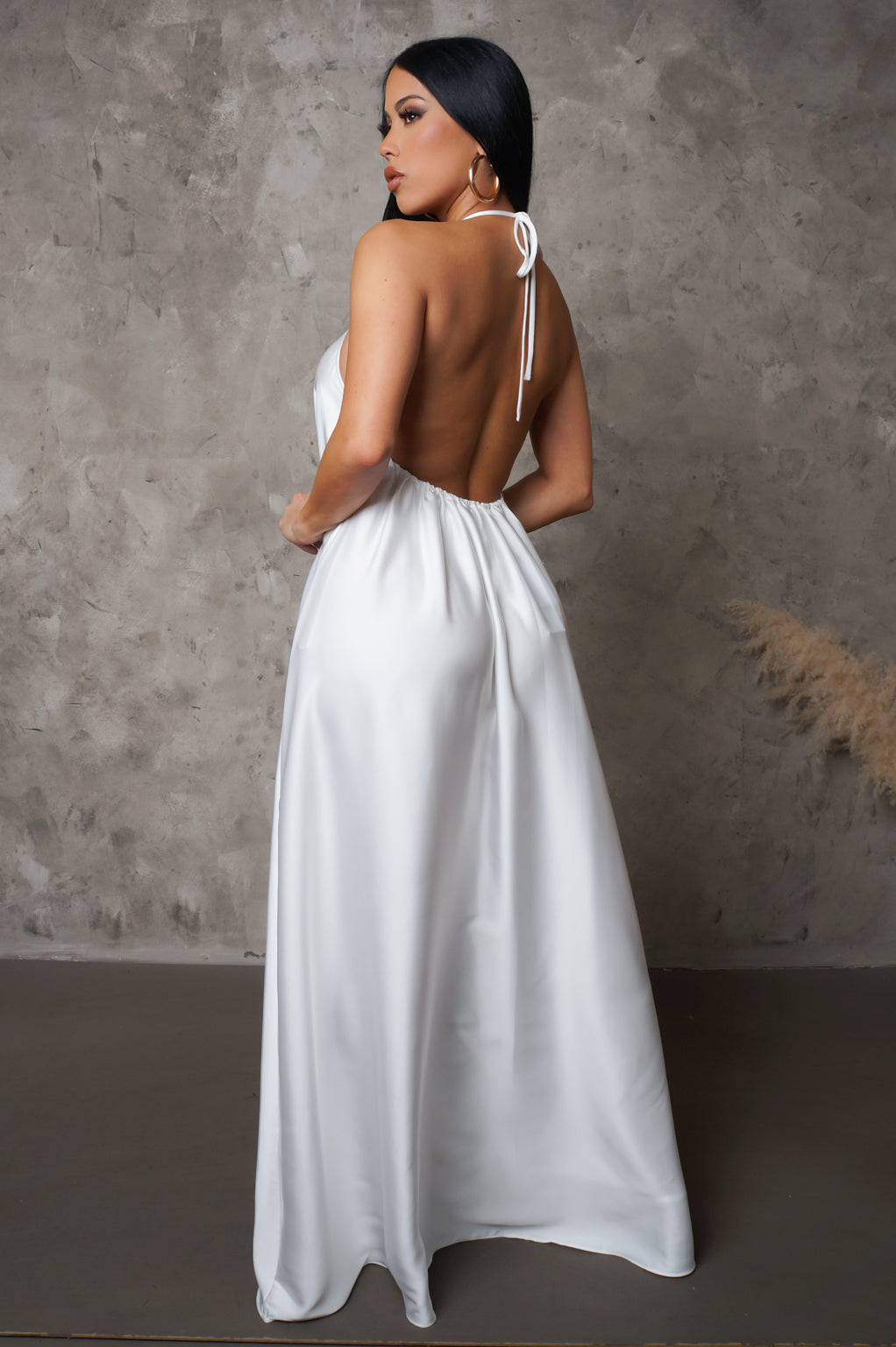 White High Neck Halter High Low Maxi Dress