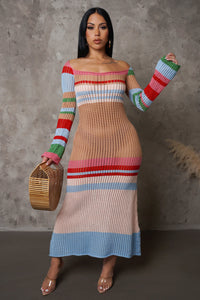 Multicolored Crochet Long Sleeve Maxi Dress