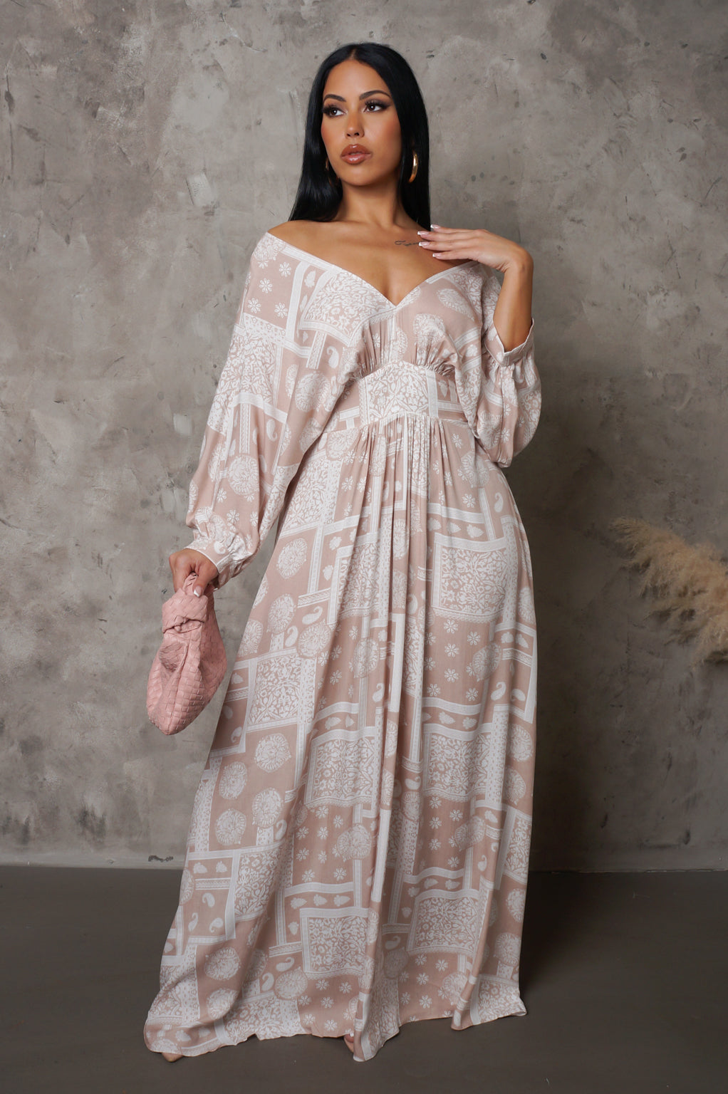 Beige Off Shoulder Maxi Dress
